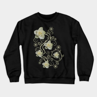 white roses, ornament, rose, flowers, petal bloom Crewneck Sweatshirt